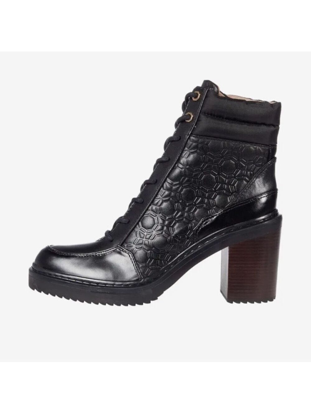 🔥NWOT🔥 Louise et Cie Vamba Black Geometric Quilted Leather Platform Boots W6.5